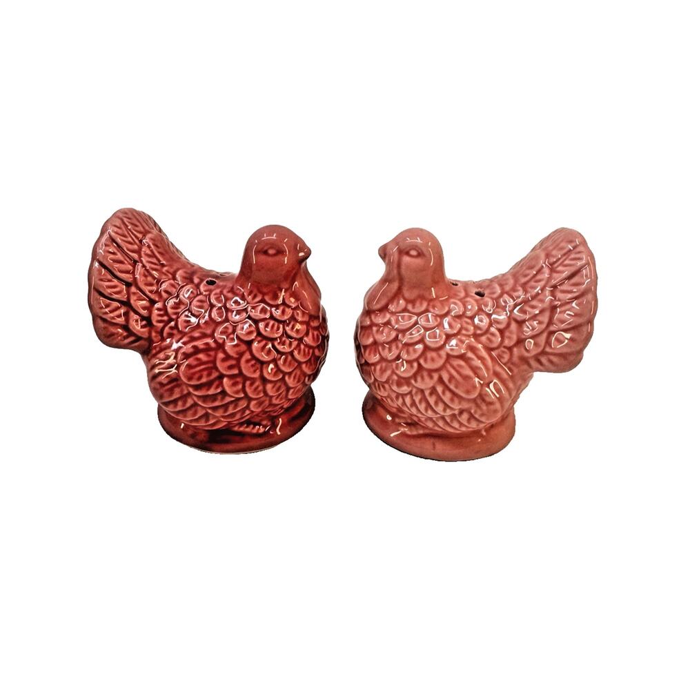 Vintage Pink Turkey Salt & Pepper Shakers Ceramic Thanksgiving Fall Decor 3 inch